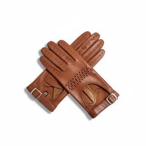Vintage Cognac Leather Driving Gloves Snap Closure Womens Size 7